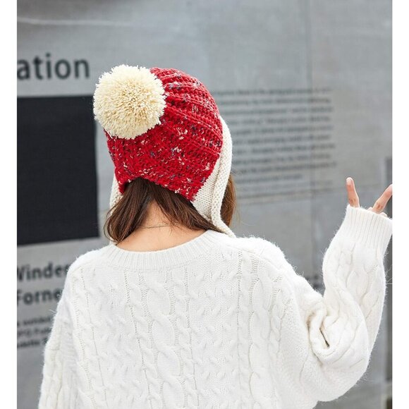 Women Red Beige Winter Peruvian Cover Ears Beanie Hat Ear Flaps Sherpa Ski Snow - Picture 4 of 9